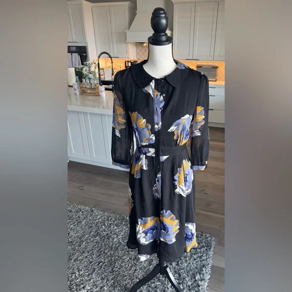 Boden Black Floral Button Front Midi Dress – Women’s Size 2R - Picture 6 of 8